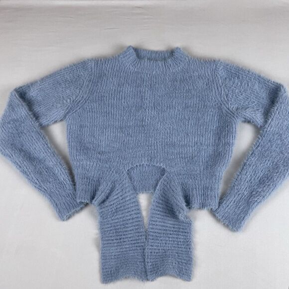 Windsor Cropped Tie Front Mock Neck Sweater Women’s Sm Powder Blue Pastel Cozy - Picture 15 of 16